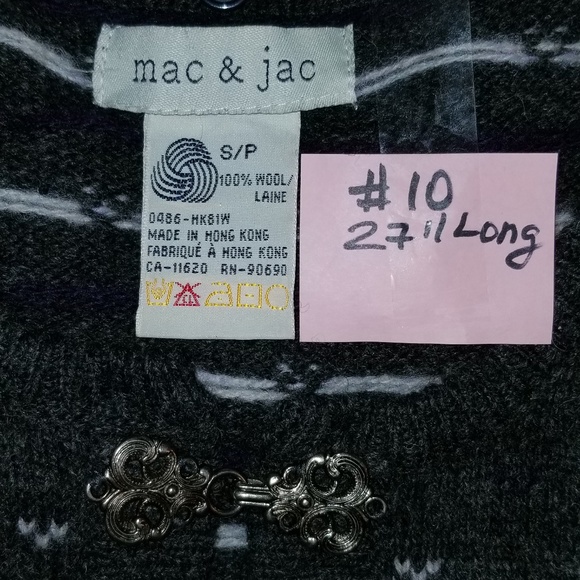 ✅#10 Mac & Jac Grey Multi-Color Wool Fair Isle Hand Knit Cardigan Removable Fur! - Picture 12 of 16